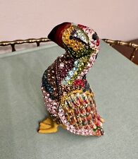 Puffin Hinged Trinket Box With Enamel Paint & Rhinestone Jeweled picture