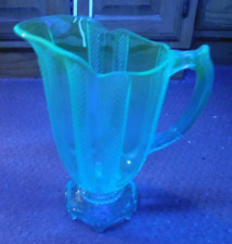 NEAT VINTAGE BLUE URANIUM? GLASS PITCHER GLOWS LITTLE GREEN UNDER A BLACK LIGHT picture