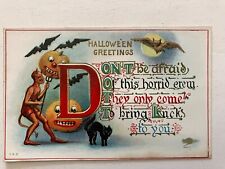 c.1910 Devil Jack O' Lanterns Black Cat & Bats Halloween post card picture