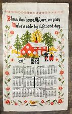 Vintage 1973/74 Bless This House Linen Wall Calendar Cloth tea towel picture