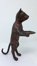 Indonesian/Balinese Handcrafted Wrought Iron Med Brown Serving Cat Tray Statue picture