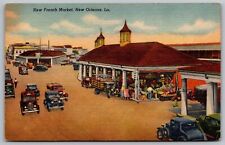 New French Market New Orleand Lousiana Birds Eye View Old Cars Linen Postcard picture