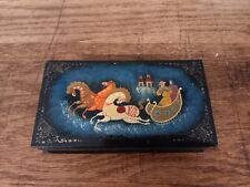 Vintage Russian Hand Painted Footed  Lacquer Trinket Box Signed picture