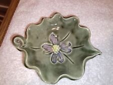 Vintage MCM 1960’s Treasure Craft  Leaf Dish Green Trinket Dish 5.5”x5” picture