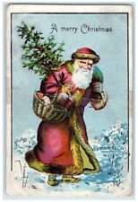 c1910's Christmas Santa Claus With Toys In Basket Embossed Antique Postcard picture