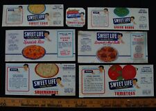 [ 1950s SWEET LIFE Brand 7 Veggie Can Labels - Vintage Food Packaging / Design ] picture