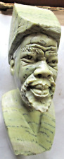 VINTAGE HAND CARVED AFRICAN BUTTER JADE STONE SCULPTURE BEARDED MAN 26.5 Oz USED picture