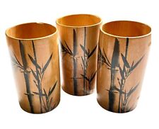 Vintage 1970’s Bamboo Cups Tiki Hawaiian Set Of 3 Japan Handpainted 5.13” Tall picture