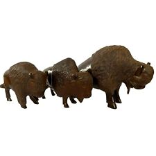 Lot 3 Vintage Ironwood Carvings Buffalo Hand Carved Southwestern Mexico STUNNING picture