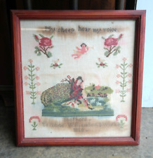 Antique 19th Century Needlepoint Cross Stitch Sampler Framed picture