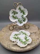 2 German Porcelain Clover Shaped Trinket Dishes w/ Rosebud & Fern Pattern picture