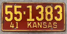 1941 KANSAS LICENSE PLATE #551383 KANSAS CITY CHIEFS COLORS, NICE CONDITION picture