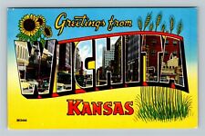 Wichita KS-Kansas, General Greetings, LARGE LETTERs, Sunflower, Vintage Postcard picture