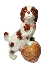 VTG RUSSET CAVALIER KING CHARLES SPANIEL STAFFORDSHIRE STYLE DOG ON ROUND TUFT picture