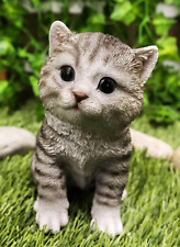 Lifelike Sitting Grey Tabby Cat Kitten Figurine 6.75