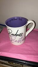 Our Name Is Mud “Badass Besties” Coffee Mug White & Purple NWOB Novelty picture