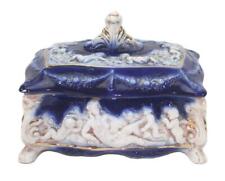 Vintage Norleans Italy Cobalt Blue White and Gold w/Cherubs Trinket/Jewelry Box picture