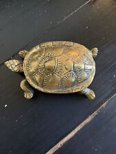 Vintage Brass Turtle Trinket Box Hinged Tortoise Jewelry Holder picture