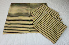 Six Large Dinner Napkins, Woven Stripes, Cotton, Light Beige & Black picture