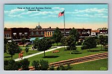 Sikeston MO-Missouri, View Of Park And Business District, Vintage Postcard picture