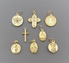 Lot 8 Small Holy Medals Cross for Rosary Bracelet Miraculous St. Michael GOLD picture
