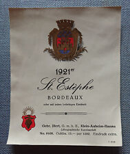 Old Wine Label Musteretikett Label 1921er St.Estephe Bordeaux picture