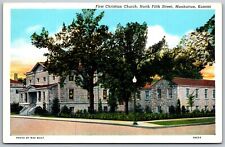 Vtg Manhattan Kansas KS First Christian Church North Fifth Street 1930s Postcard picture