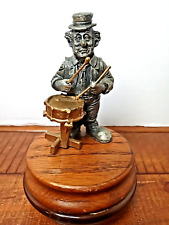 Ron Lee Hobo Clown Playing Drums Figurine Pewter Band Collection Wood Base_GS picture