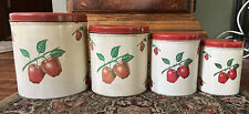 Rare - 1950’s DECOWARE - APPLE - 4 Piece Metal Kitchen Canister Set picture