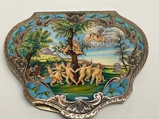 ANTIQUE ITALIAN SILVER PAINTED ENAMEL COMPACT GILDED INTERIOR GORGEOUS COLORS picture