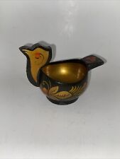 Vintage Russian USSR Lacquer Ware Wood Bird Trinket Ring Dish Bowl picture