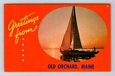 Old Orchard ME-Maine, Scenic Greetings, Boat On Water, Vintage Postcard picture
