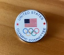 White Round United States Olympic Committee NOC Lapel Pin Aminco - New picture