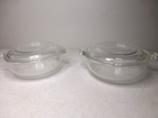 2 Vtg Pyrex Clear Glass 019 Casseroles 20 Oz With Lids Bowls Dishes Tab Handles picture