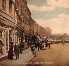 Postcard England, Taunton, North Street, colorized, Victorian, Bicycles picture