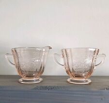 Vintage Indianna Glass Recollection Sugar Bowl & Creamer Set Pink Madrid Pattern picture