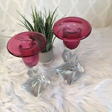 Vintage Blown Art Twisted Heavy Glass Candlestick Holders picture