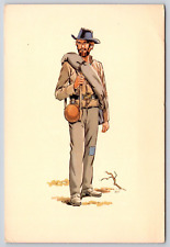 Confederate Prisoner with Bedroll Water Canteen 1863 Postcard UNP picture