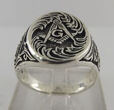 New Sterling Silver 925 Masonic Square & Compass Ring Mason Ring Size 13 picture