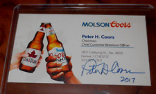 Pete Coors signed autographed business card Molson Coors Beer CEO Silver Bullet picture