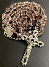Vintage Catholic Pink & Red Glass Rosary, Silver  Tone Crucifix picture