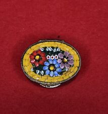 Vintage Italian Micro Mosaic Pill Box Floral Pattern Marked 