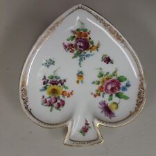 Antique Spade Trinket Dish Hand Painted Floral Gold Gilt Dresden Germany picture