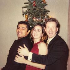 QA Photograph Polaroid 1980-90's 2 Guys A Girl And A Christmas Tree Smilar picture