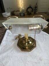 vtg.  1988 dynasty classic lawyers library student brass desk lamp glass shade picture