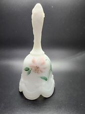 Vintage Fenton White Satin Hand Painted Signed Bell with Pink Flowers picture