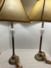 Set 2 Vintage 30” Tall Bombay Pulled Feather Glass Brass Lamps See Description picture