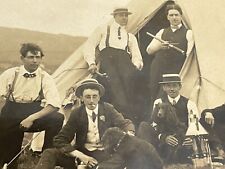 H7 RPPC Photo Postcard Handsome Group Men Teepee Camping Smoking Pipes 1910-20s picture