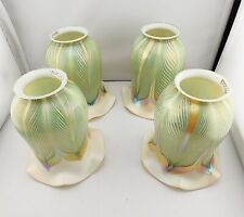 Antique Quezal Pulled Feather Tulip Glass Lamp Shades X4 picture