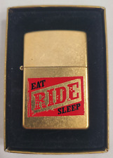 NOS 2004 Zippo Marlboro “Eat Ride Sleep” With Box Sealed Brass Color Lighter picture